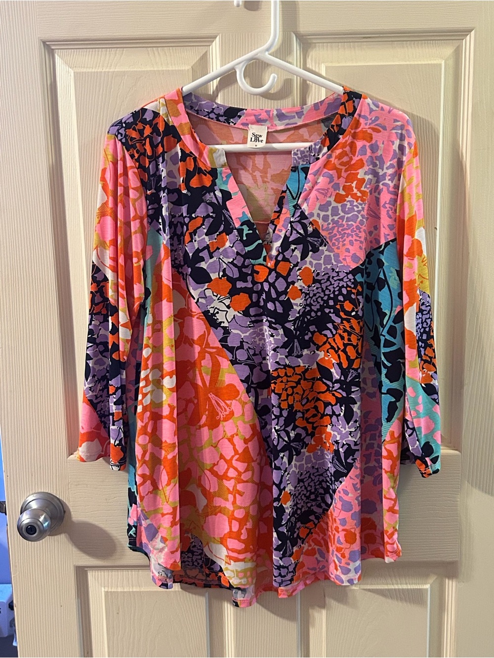 Sew In Love Vibrant Pink Multi-Print V-Neck Tunic